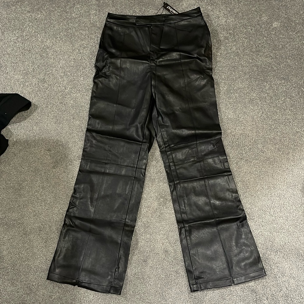 Papermoon faux leather flare pants in black L
